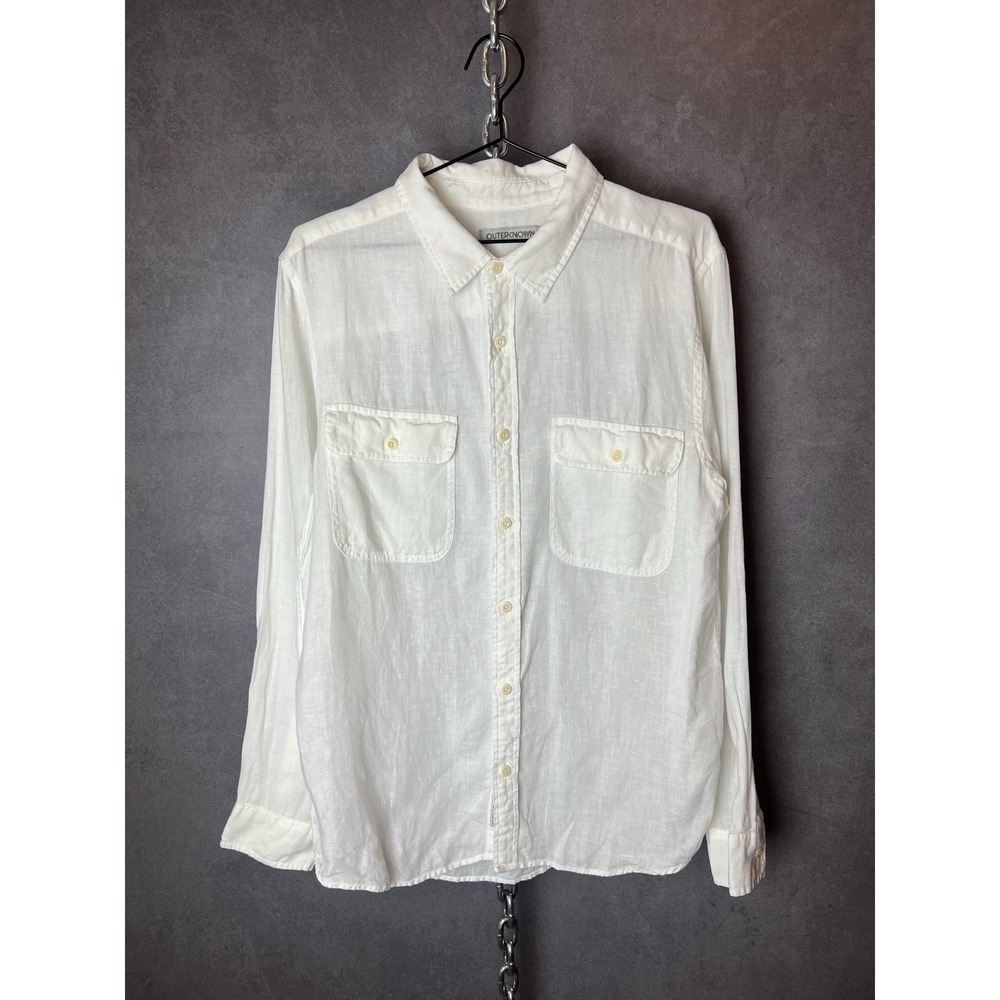 Outerknown Shirt Mens Medium White Organic Cotton Linen Button‎ Up Long Sleeve